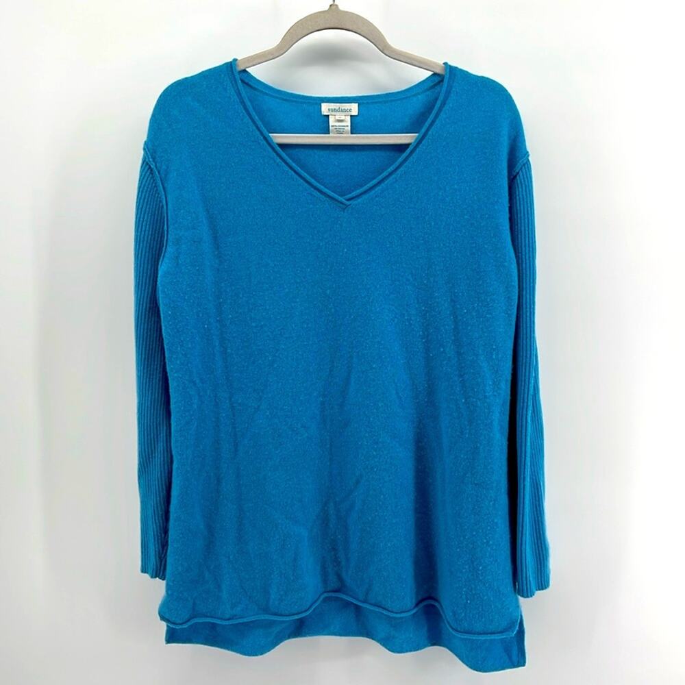 Sundance 100% cashmere V neck rolled hem ribbed sleeve knit sweater sz M